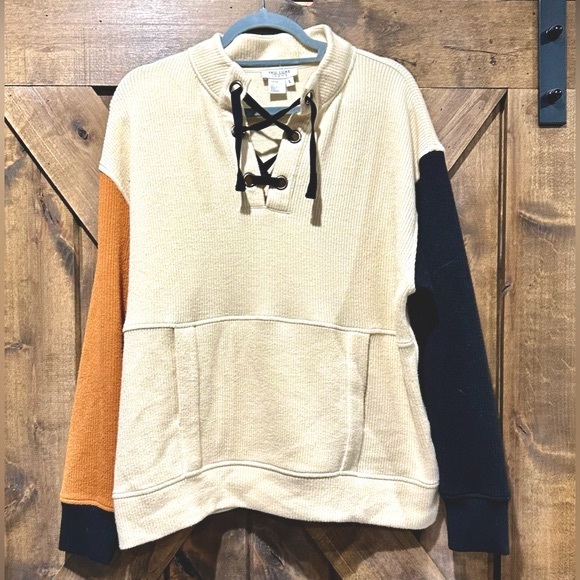 EUC Tru Lux Jeans Color Block Laced Neck Sweater Sz L - Picture 10 of 16